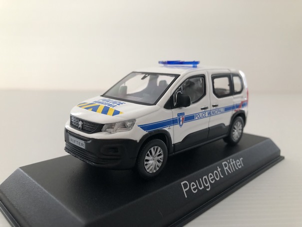 Peugeot Rifter 2019 avec Stripping Bleu et Jaune Police Municipale Miniature 1/43 Norev